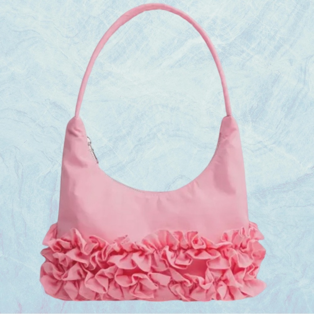 EUC. MOLLY GODDARD X BAGGU RUFFLE PINK SHOULDER BAG. SOLD OUT.ATTACHED KEY STRAP